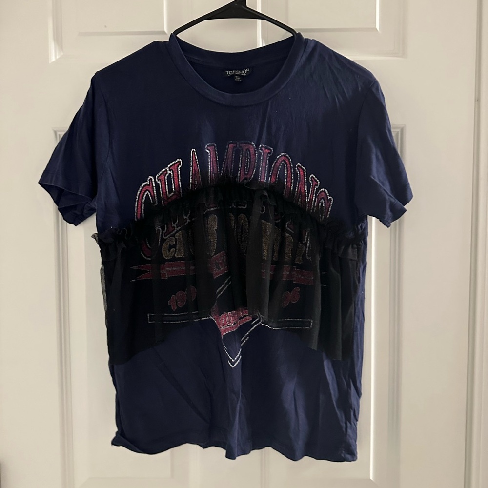 Topshop Blue and Black Graphic Tee